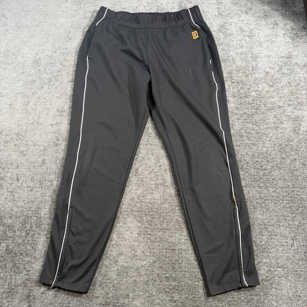 Nike Court Dri-FIT Tennis Track Pants Black White Piping Ankle Zip Mens Large